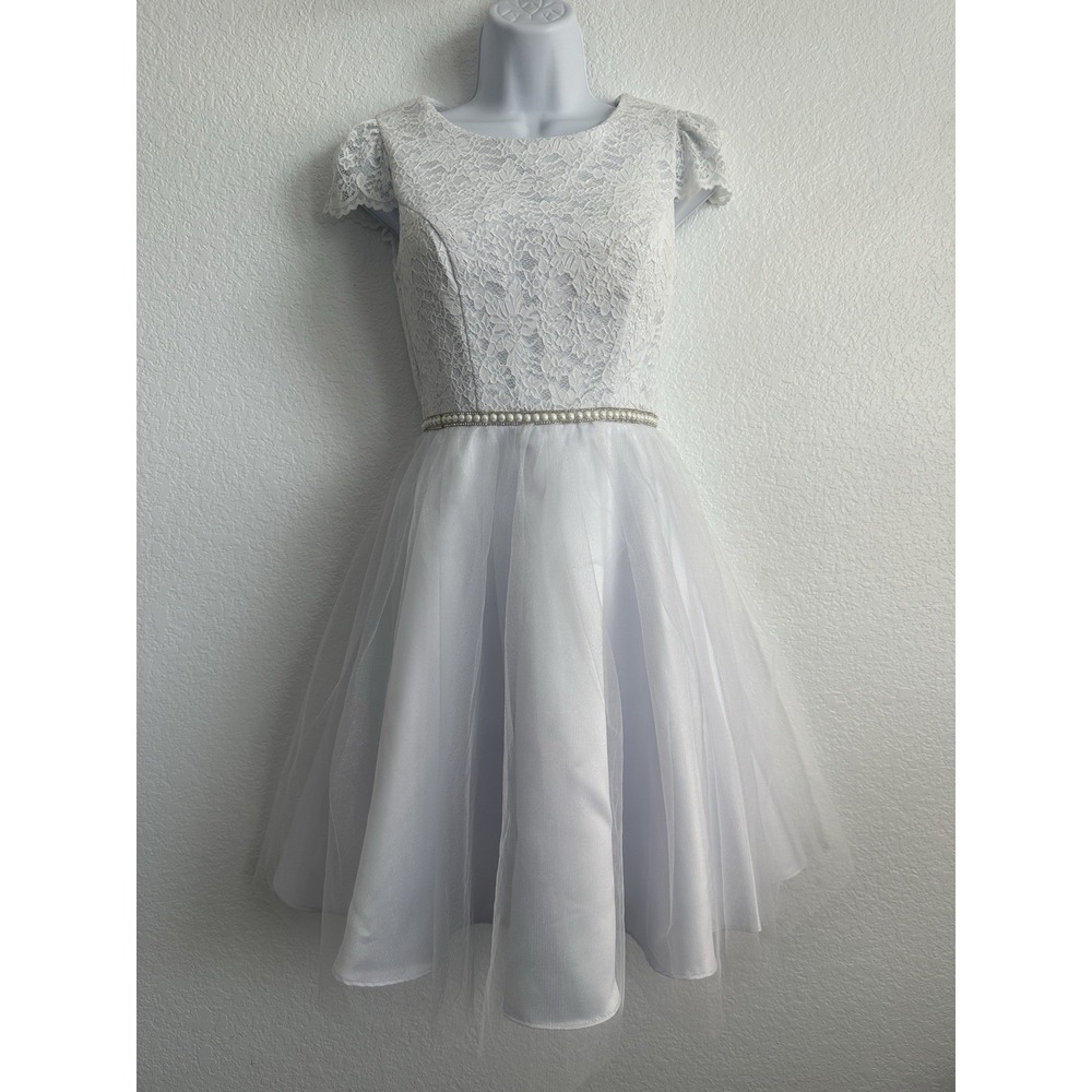 NWT! Junior Bridesmaid Communion White Tulle Lace Dress, Atelier Wedding, Sz: XS